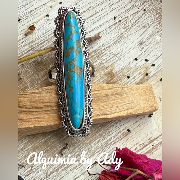 Long turquoise silver statement ring - Picture 1 of 6